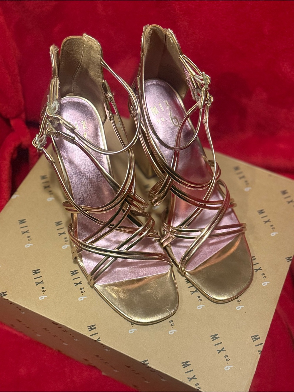 Mix No. 6 Metallic Gold Strappy Chunky Heel Sandals